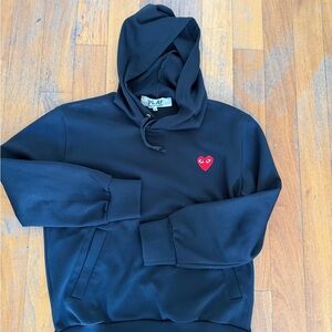 Black Comme des Garçons PLAY Hoodie with Red Heart Logo - Men's Casual Pullover